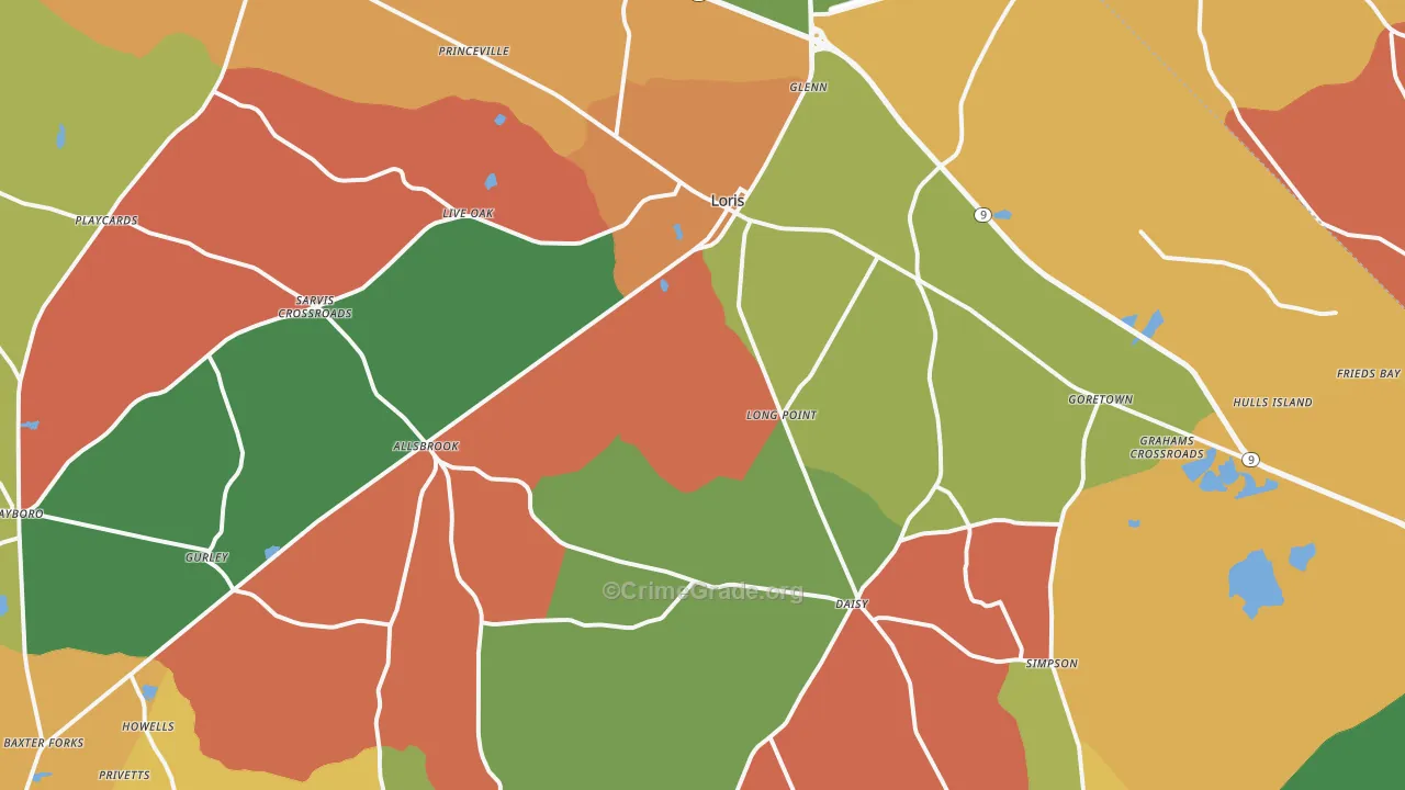 Loris, SC Map of Robbery Rates