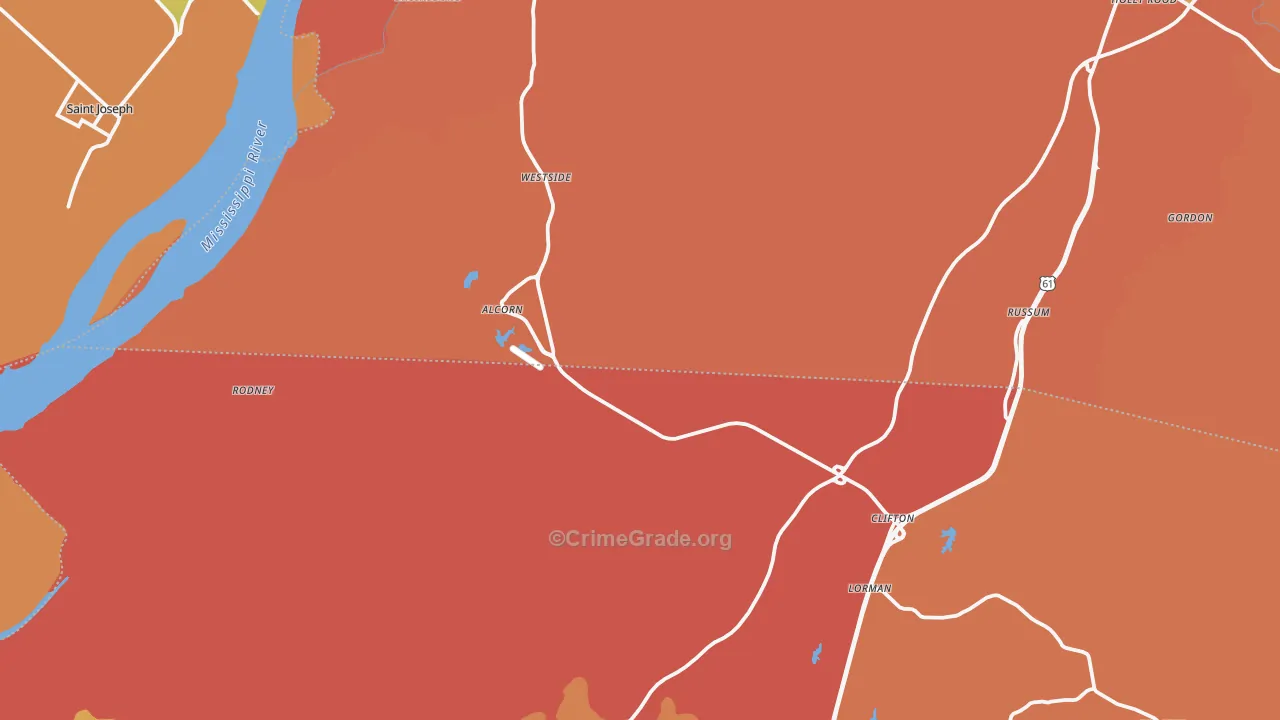 Lorman, MS Map of Robbery Rates