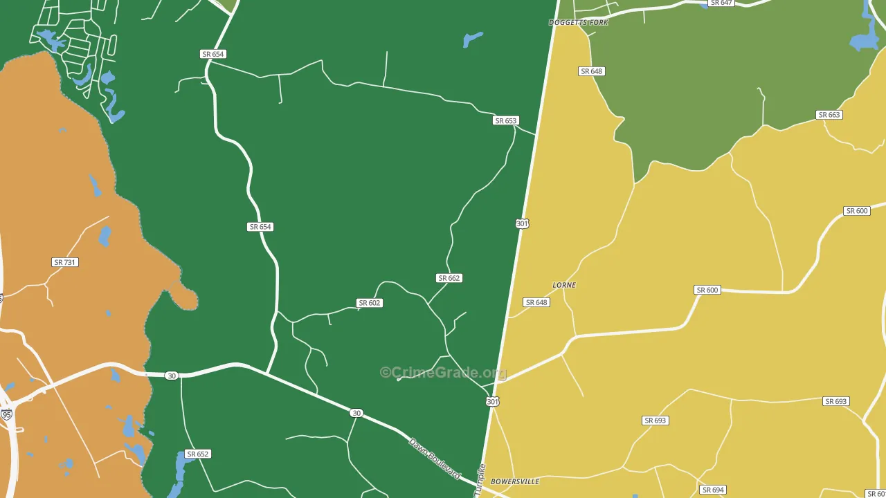 Lorne, VA Map of Robbery Rates