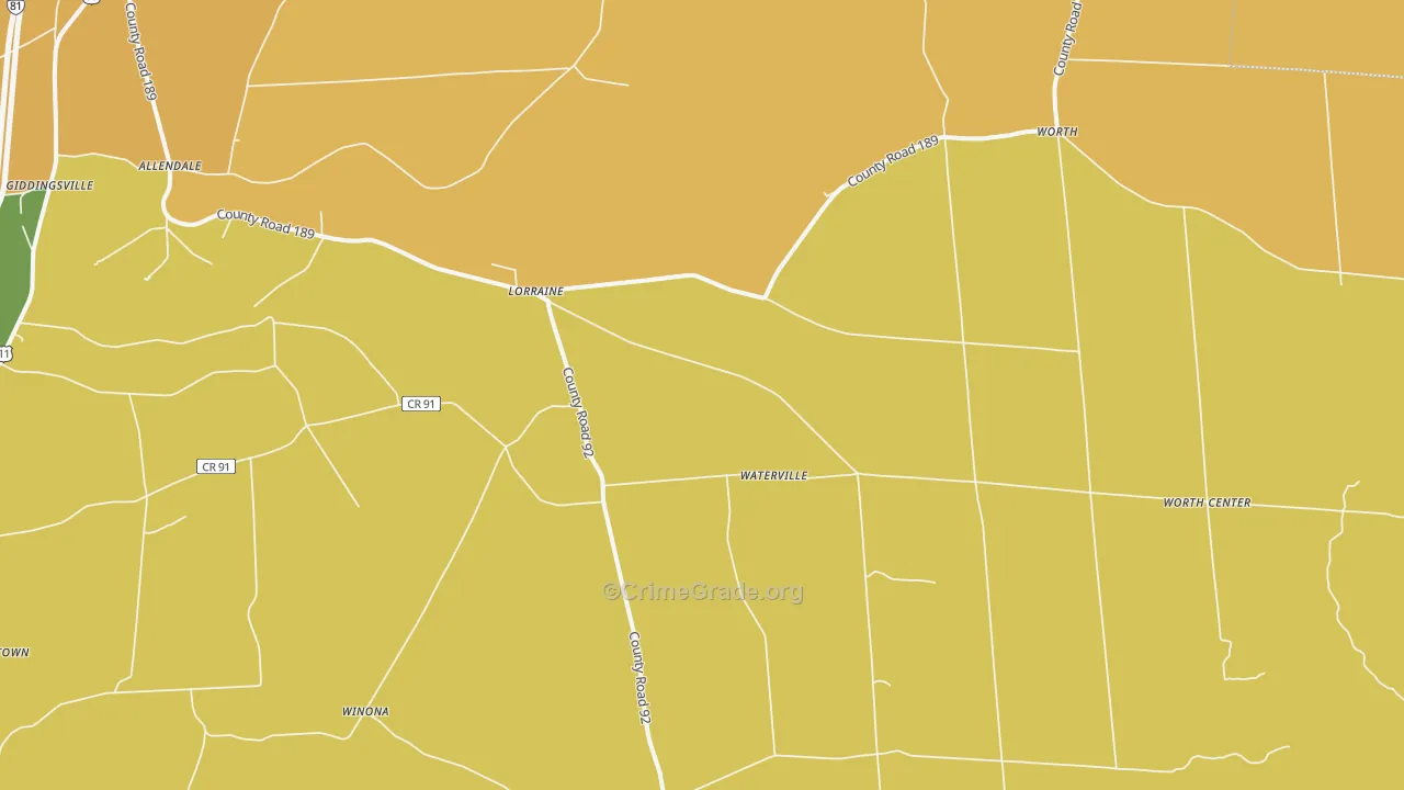 Lorraine, NY Map of Robbery Rates