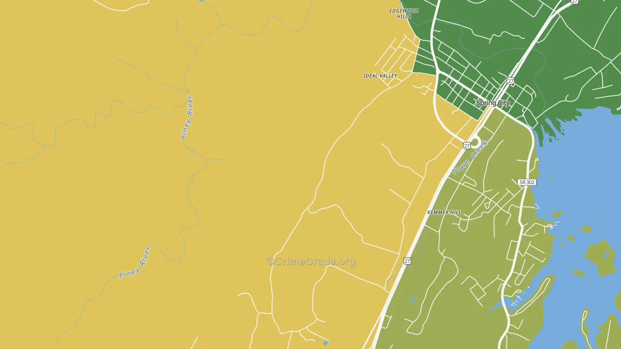 Lorraine, TN Map of Robbery Rates