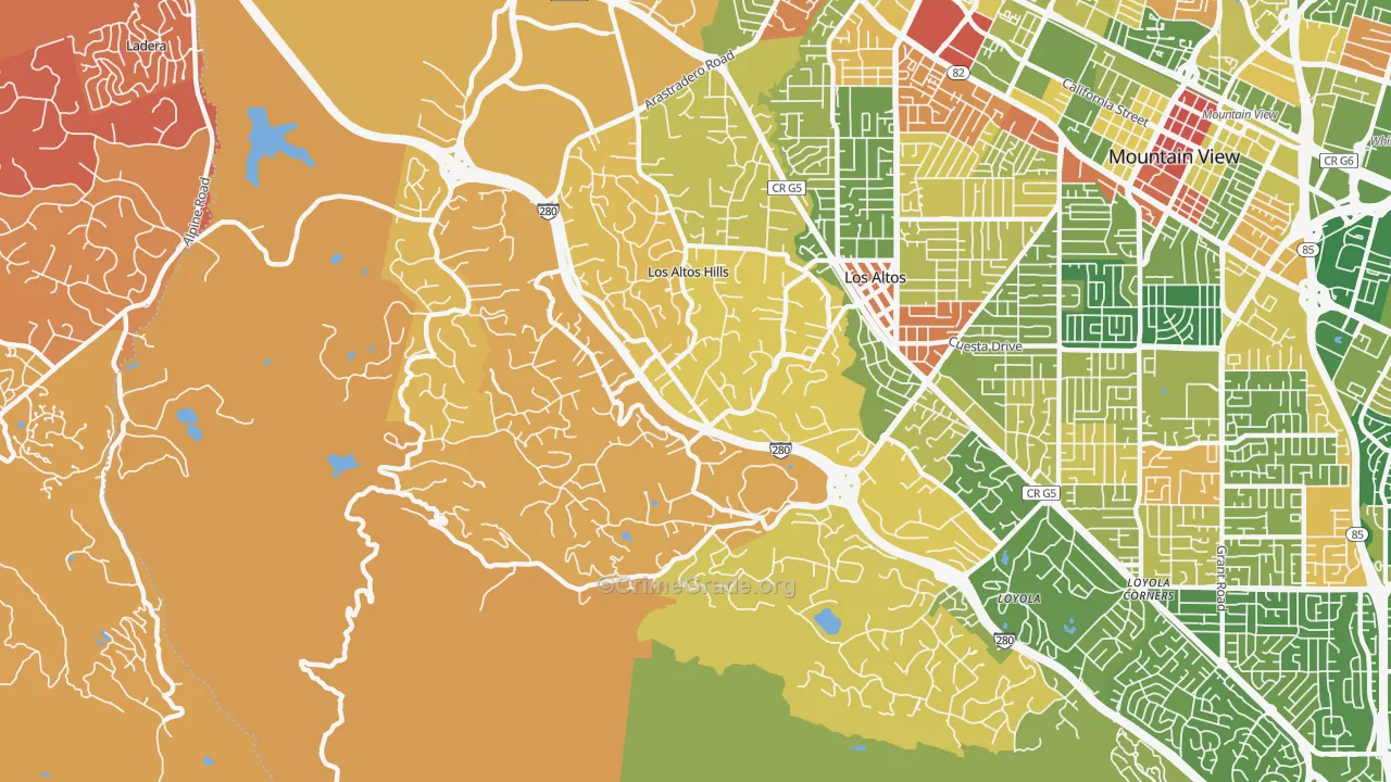 Los Altos Hills, CA Map of Robbery Rates