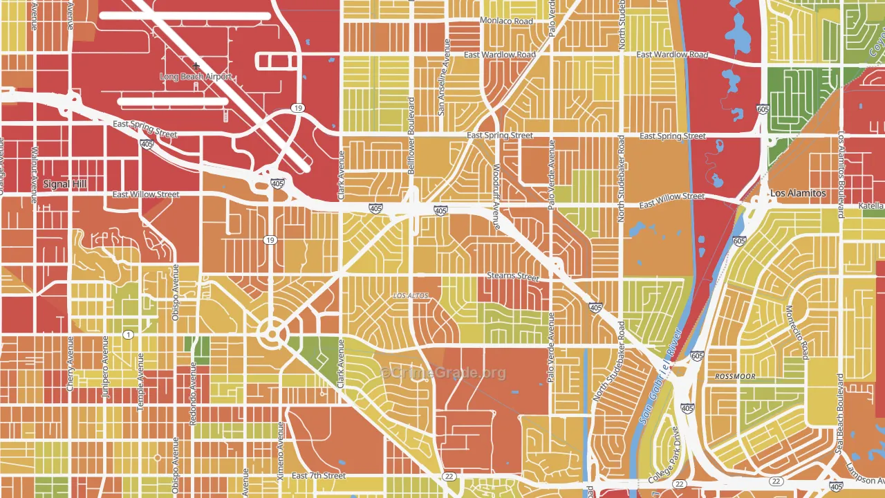 Los Altos, Long Beach, CA Map of Robbery Rates