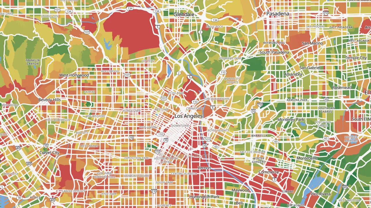 Los Angeles County, CA Map of Robbery Rates
