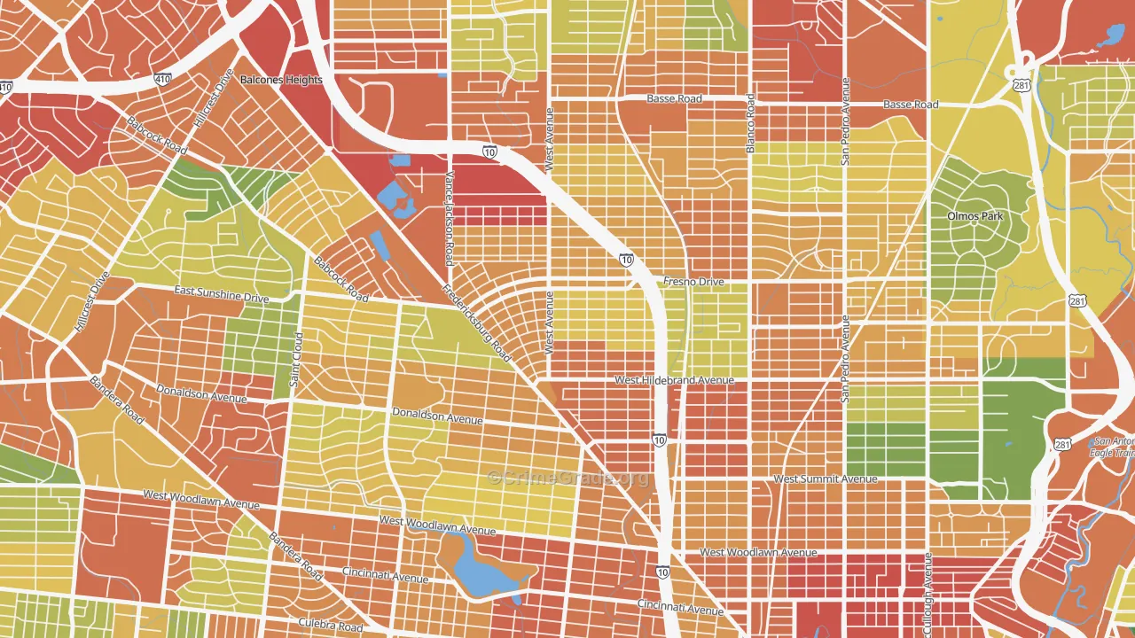 Los Angeles Heights-Keystone, San Antonio, TX Map of Robbery Rates