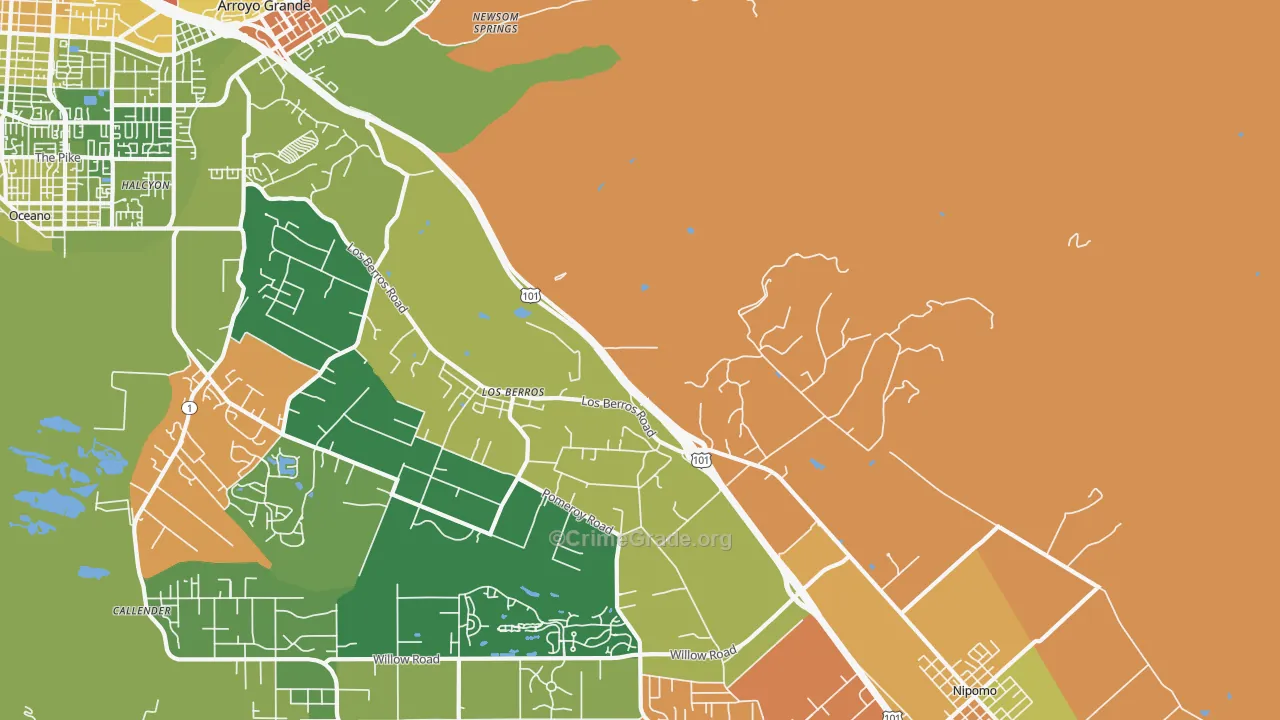 Los Berros, CA Map of Robbery Rates