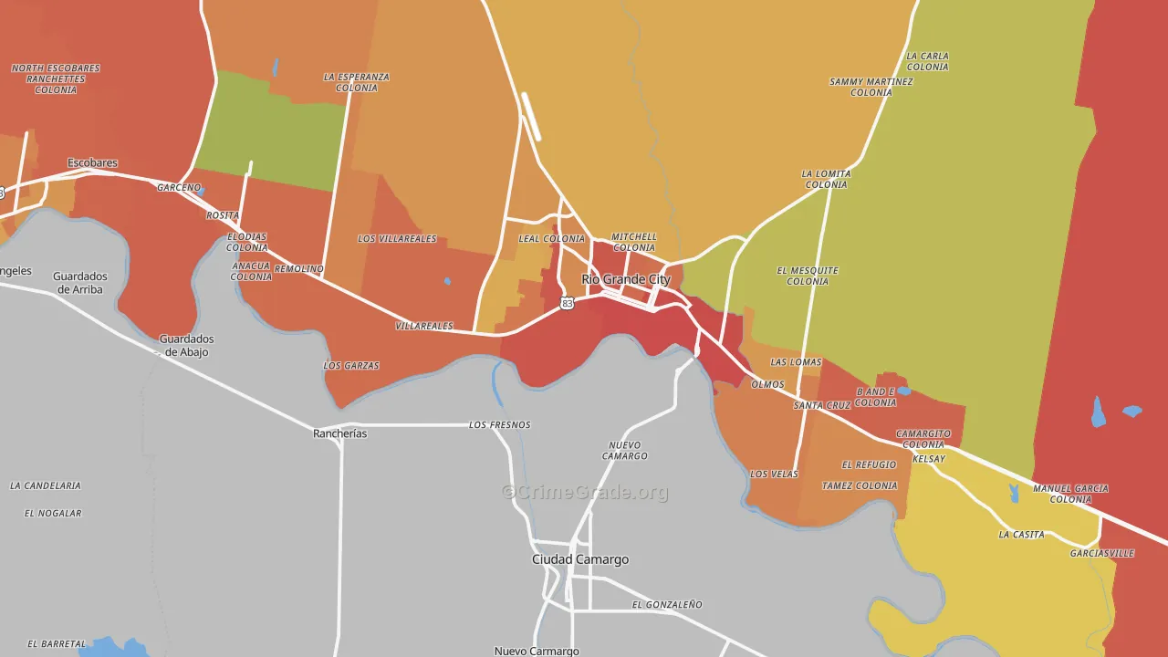 Los Ebanos, TX Map of Robbery Rates