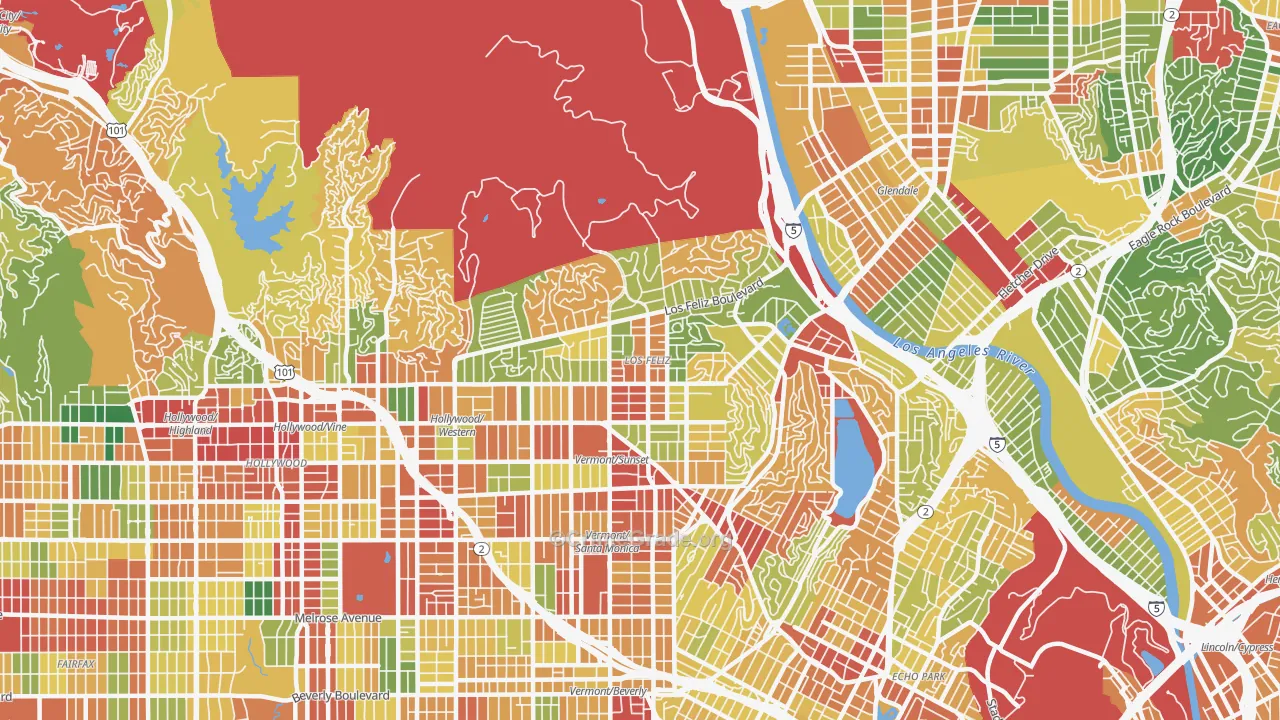 Los Feliz, Los Angeles, CA Map of Robbery Rates