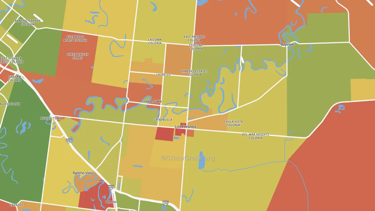 Los Fresnos, TX Map of Robbery Rates