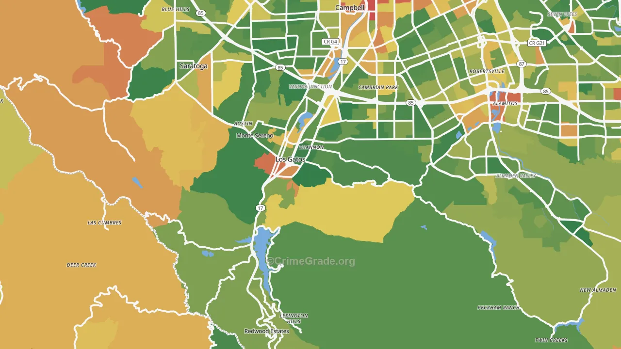 Los Gatos, CA Map of Robbery Rates