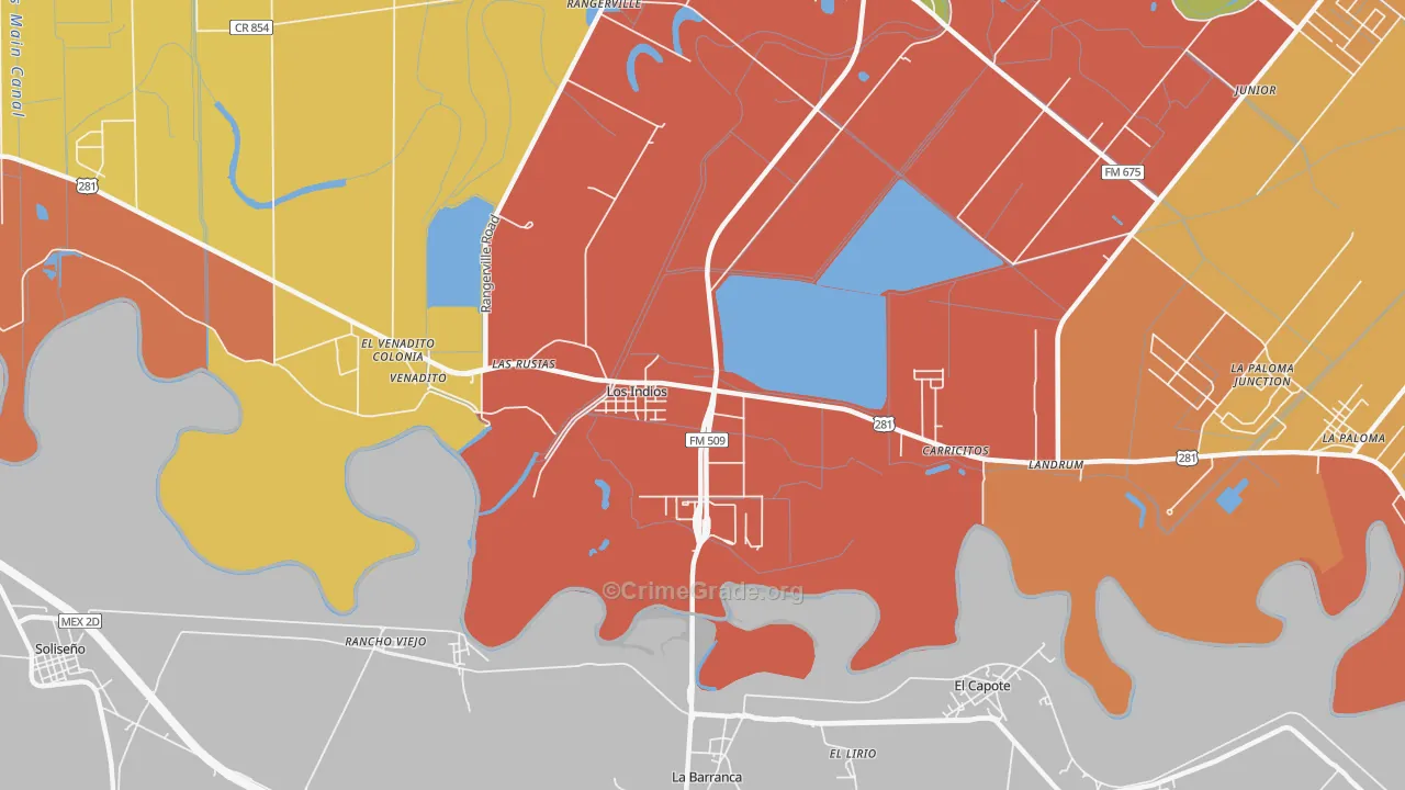Los Indios, TX Map of Robbery Rates