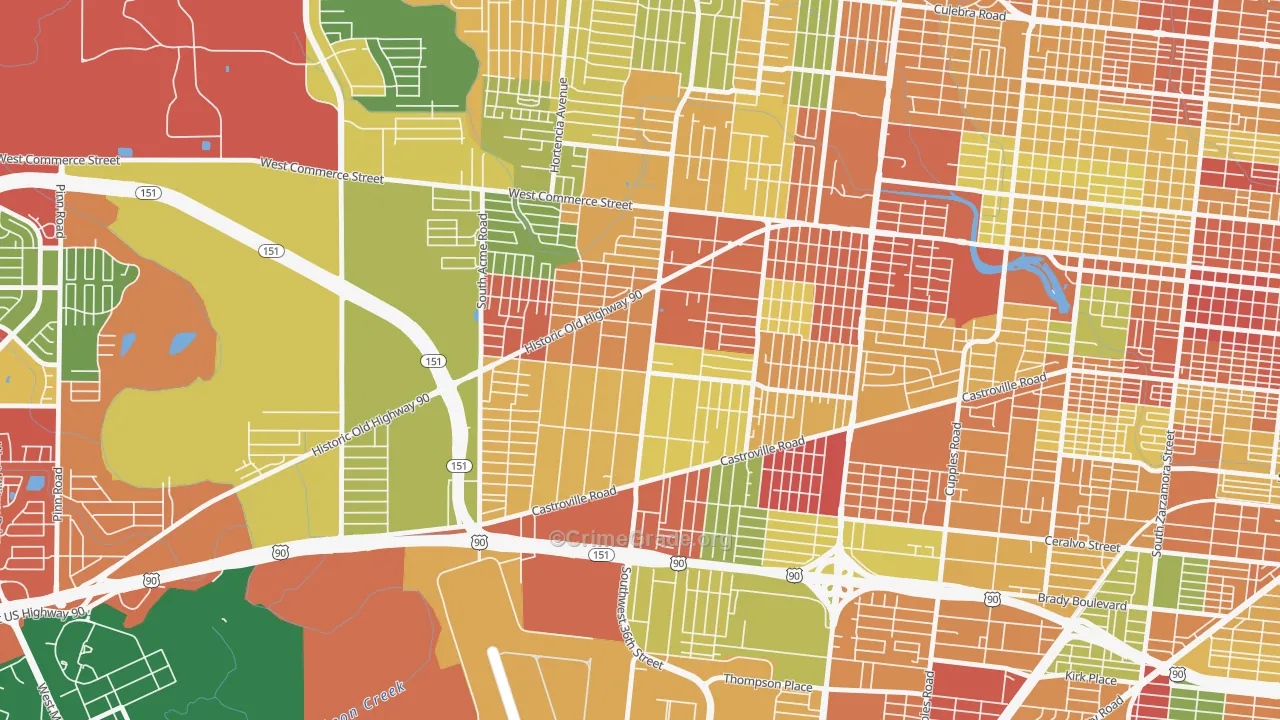 Los Jardines, San Antonio, TX Map of Robbery Rates