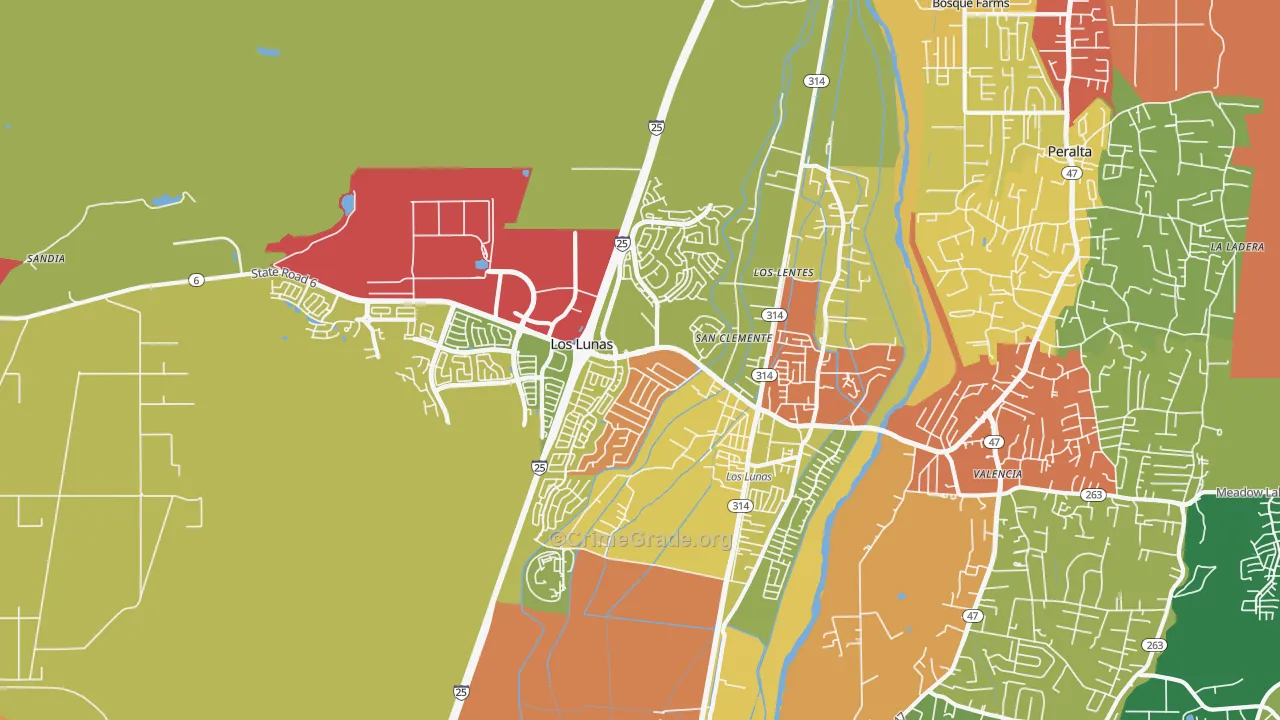Los Lentes, NM Map of Robbery Rates