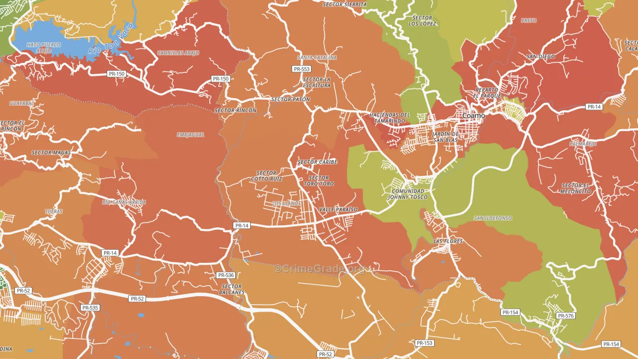 Los Llanos, PR Map of Robbery Rates