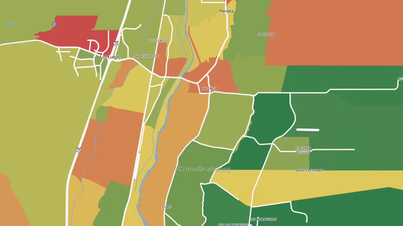 Los Lunas, NM Map of Robbery Rates