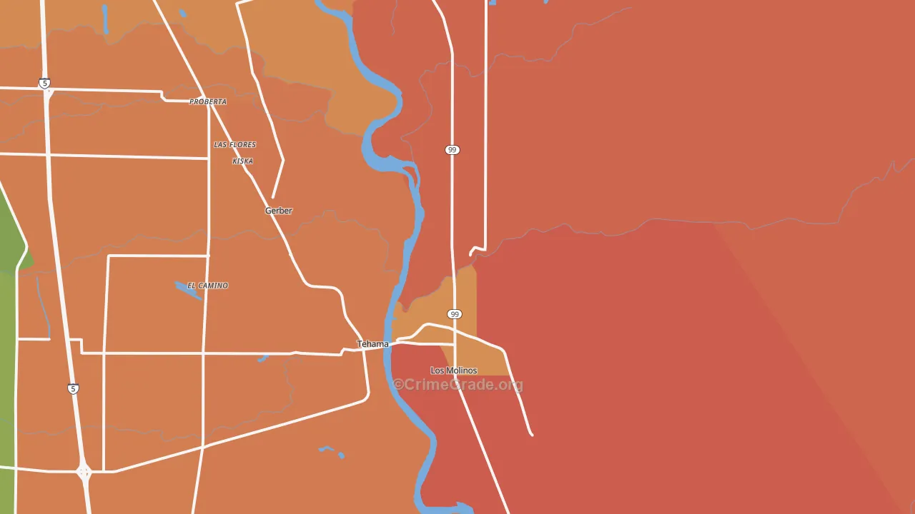Los Molinos, CA Map of Robbery Rates