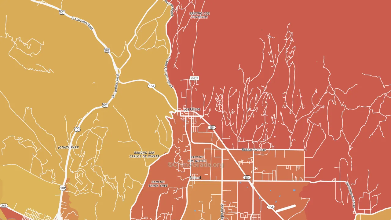Los Olivos, CA Map of Robbery Rates