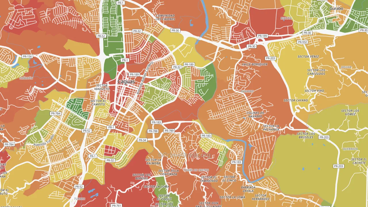 Los Prados, PR Map of Robbery Rates