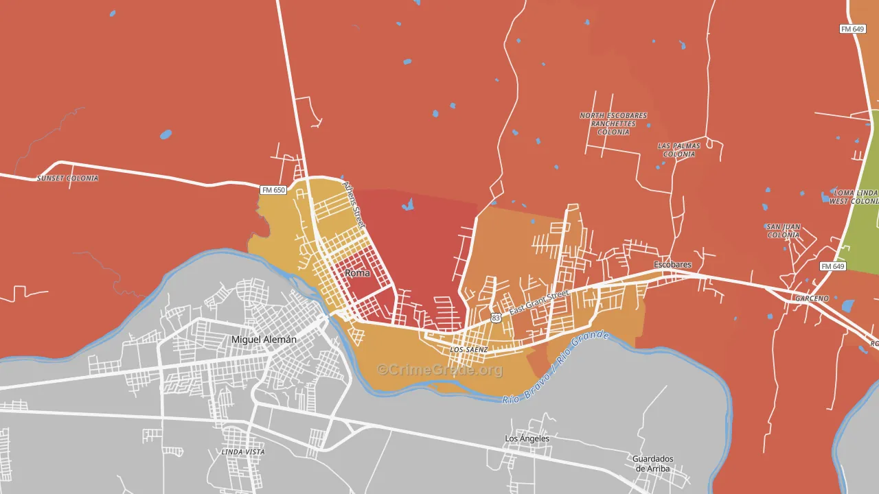 Los Saenz, TX Map of Robbery Rates