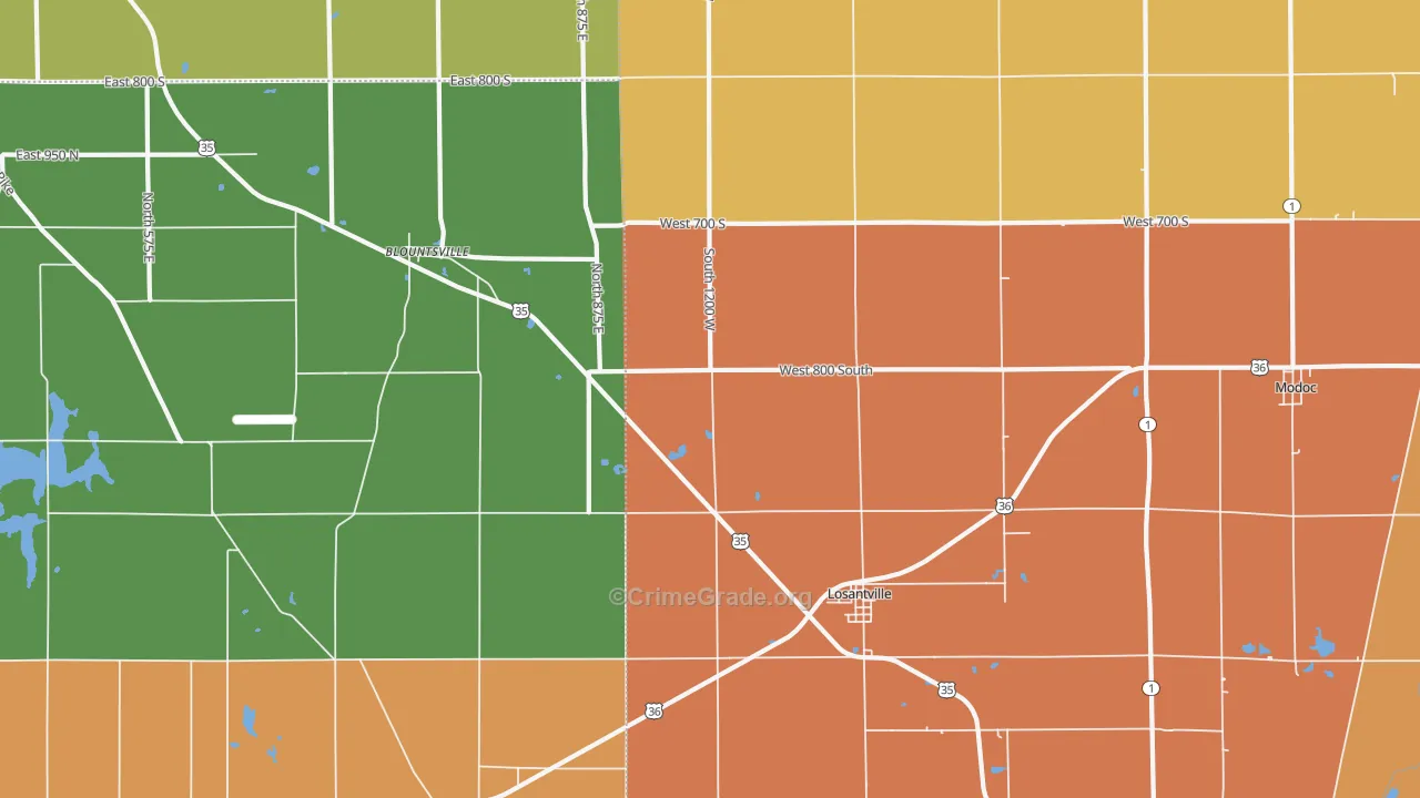 Losantville, IN Map of Robbery Rates