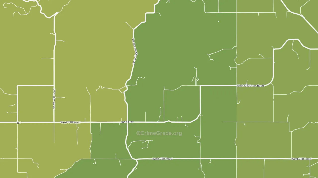 Lost City, OK Map of Robbery Rates