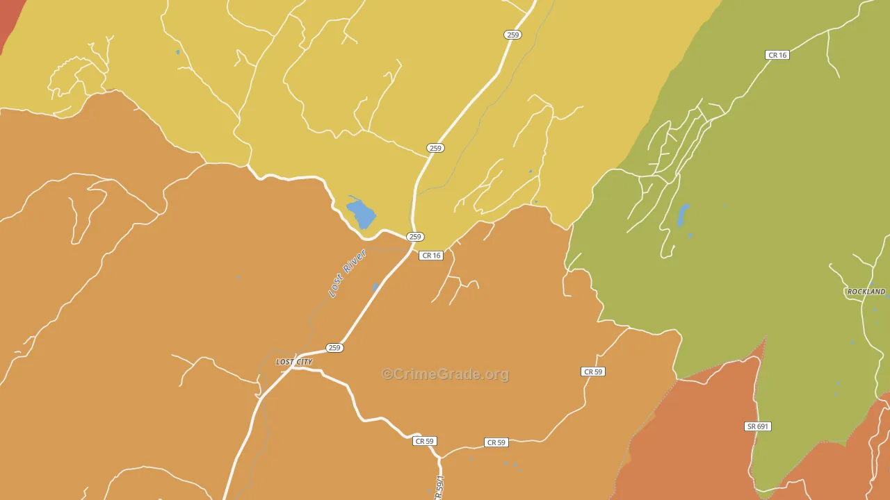 Lost City, WV Map of Robbery Rates