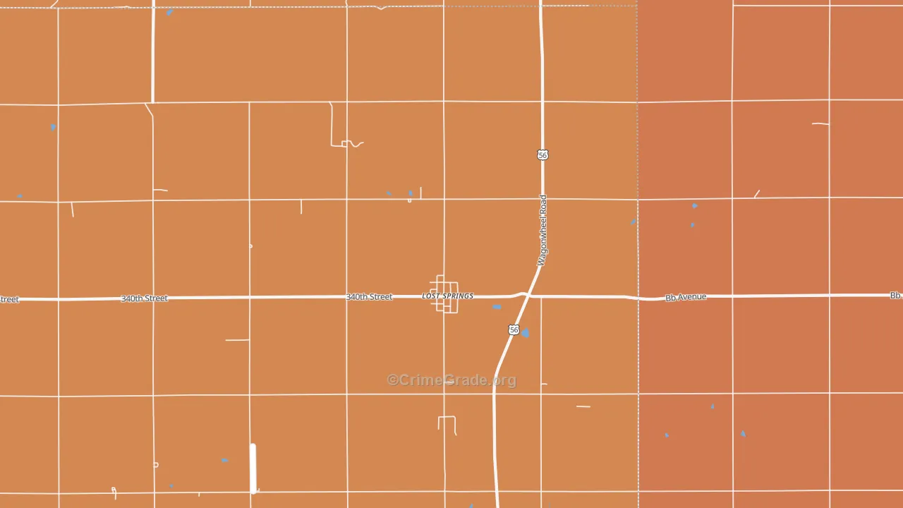 Lost Springs, KS Map of Robbery Rates