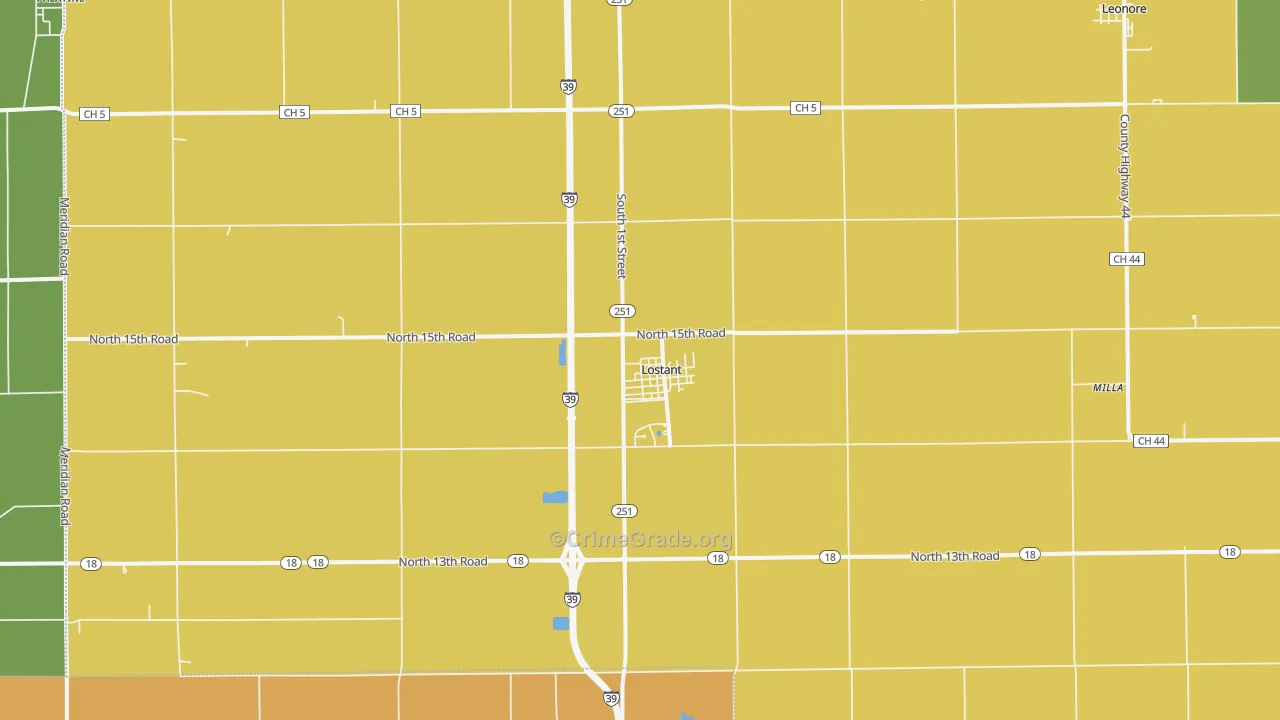 Lostant, IL Map of Robbery Rates