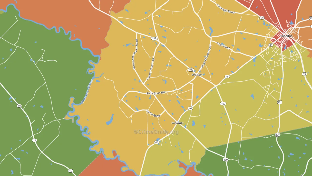 Lothair, GA Map of Robbery Rates