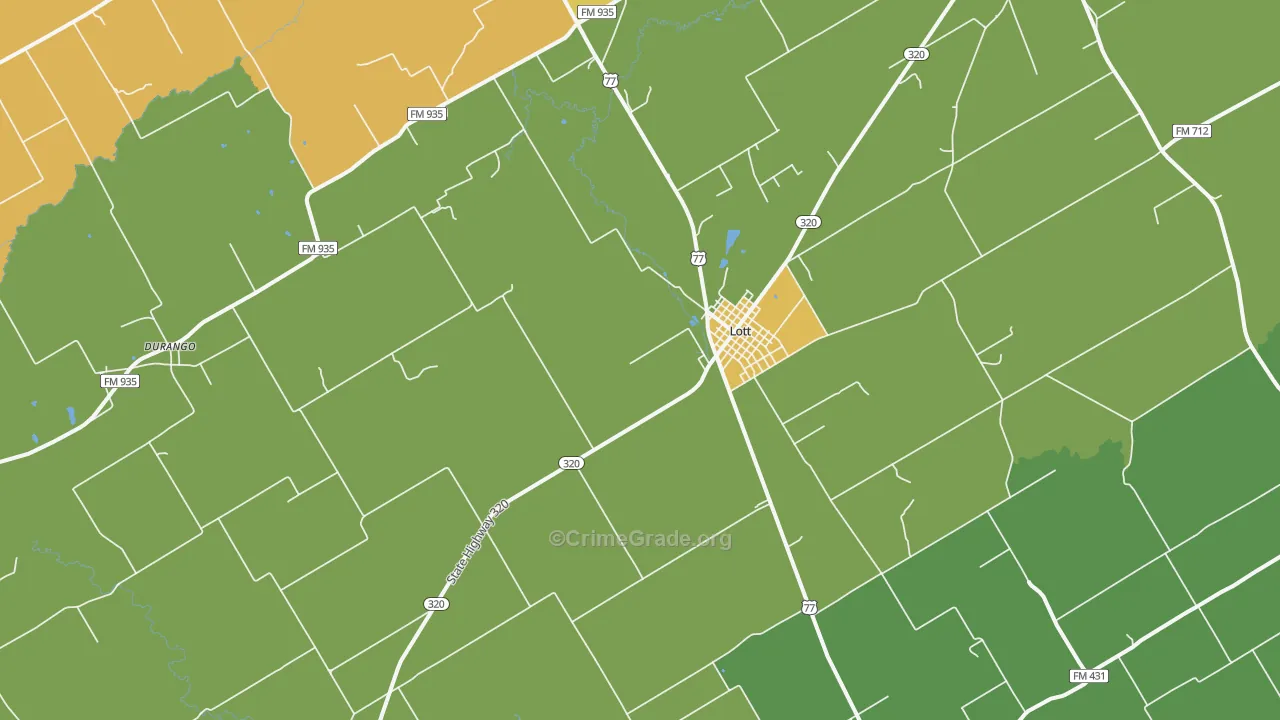 Lott, TX Map of Robbery Rates