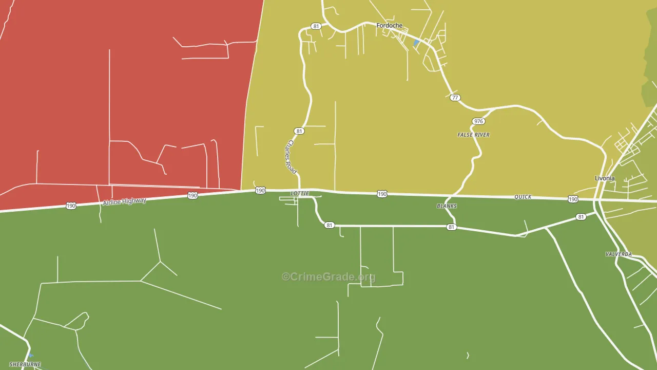 Lottie, LA Map of Robbery Rates