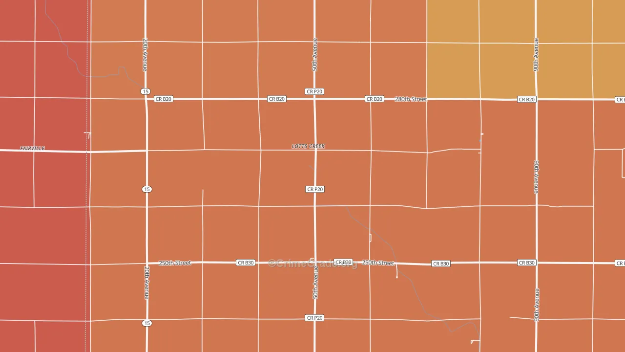 Lotts Creek, IA Map of Robbery Rates