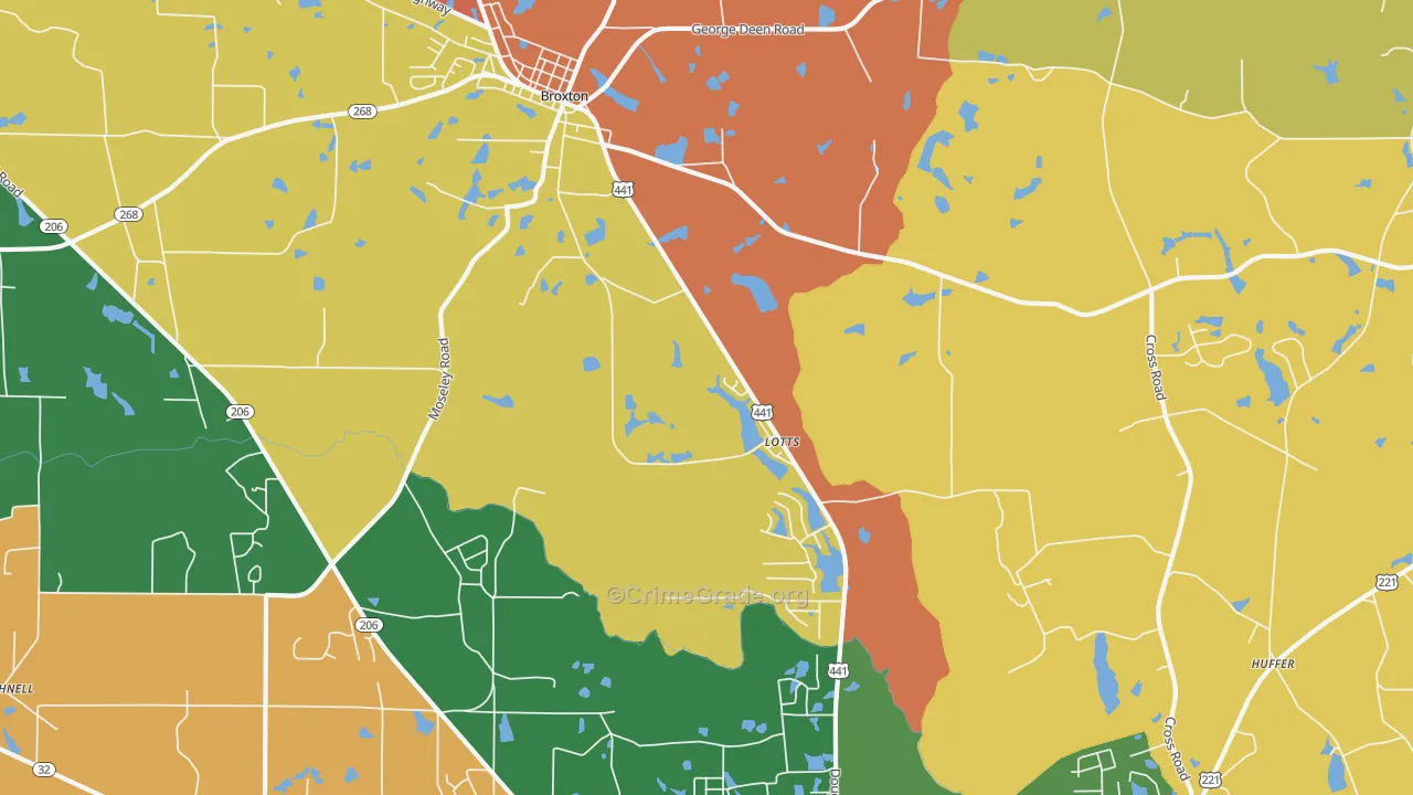 Lotts, GA Map of Robbery Rates