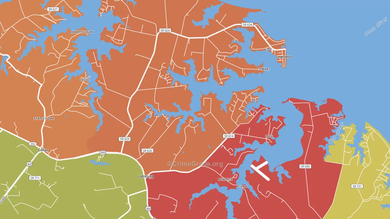 Lottsburg, VA Map of Robbery Rates