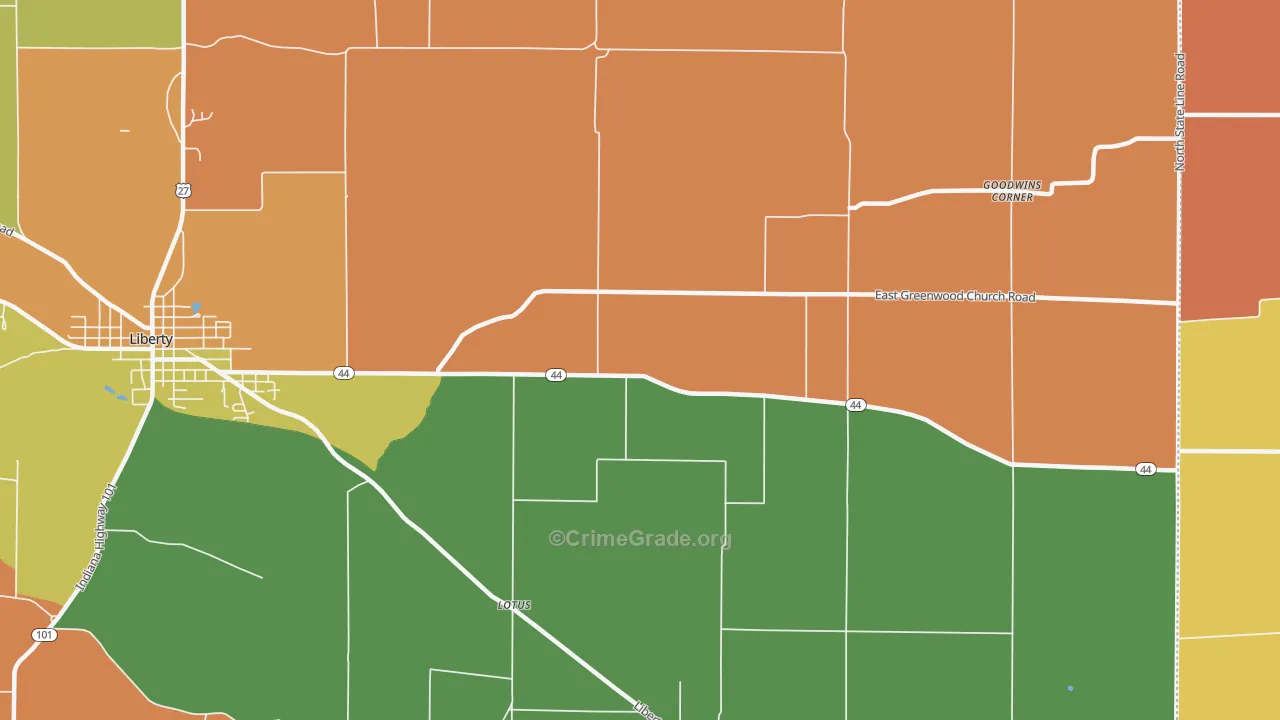Lotus, IN Map of Robbery Rates