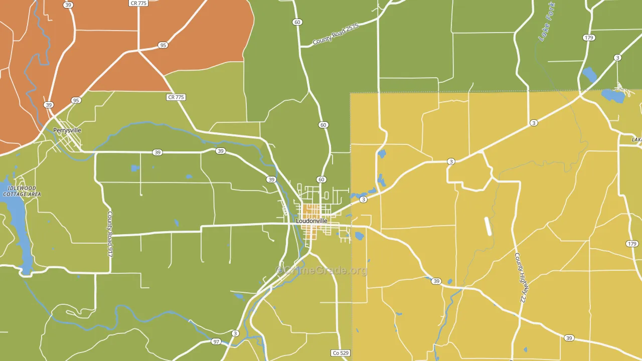 Loudonville, OH Map of Robbery Rates
