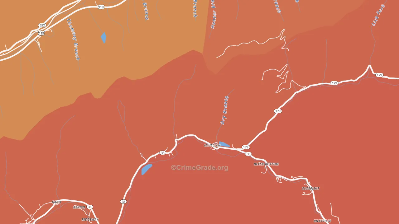 Louellen, KY Map of Robbery Rates
