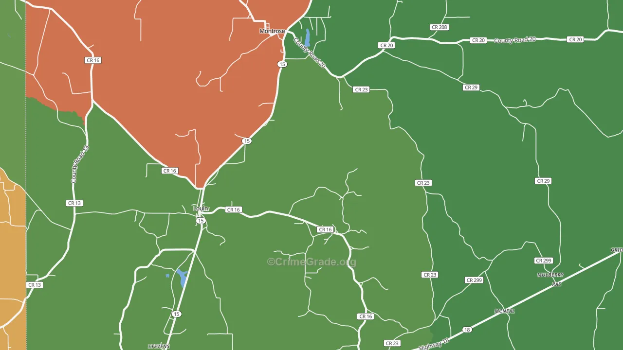 Louin, MS Map of Robbery Rates