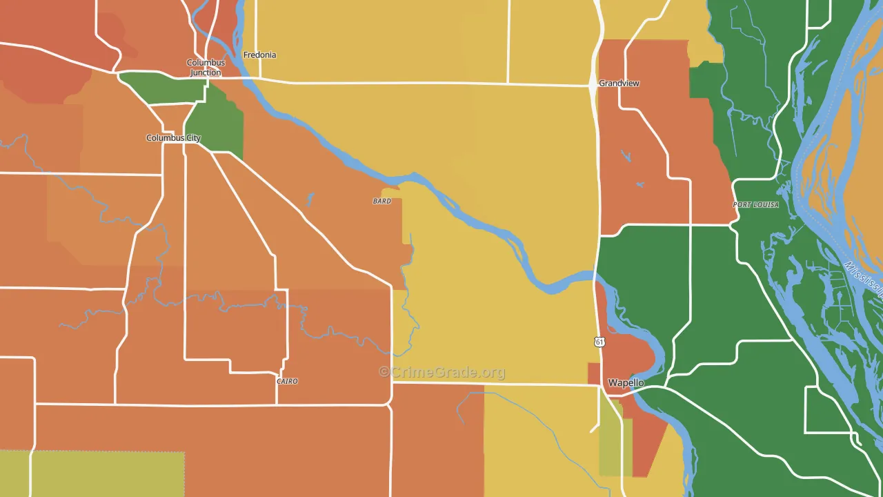 Louisa County, IA Map of Robbery Rates