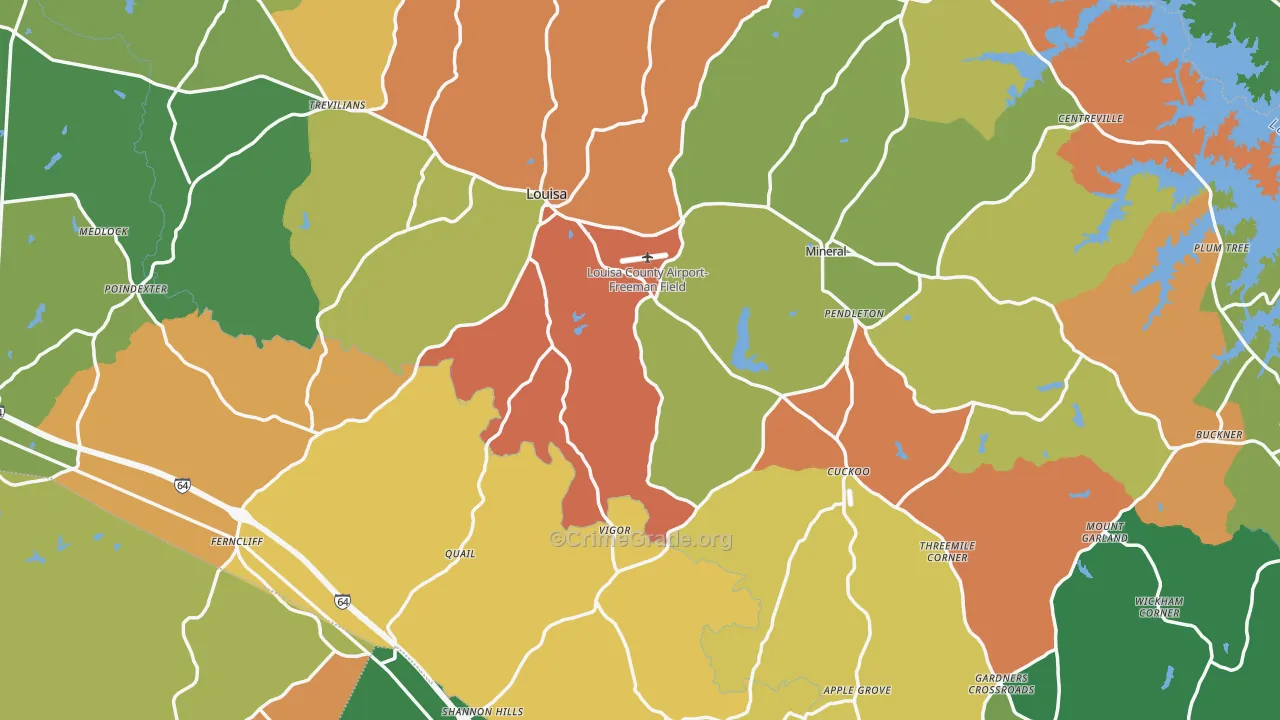 Louisa County, VA Map of Robbery Rates
