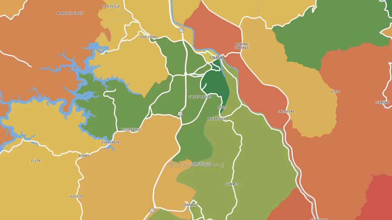 Louisa, KY Map of Robbery Rates