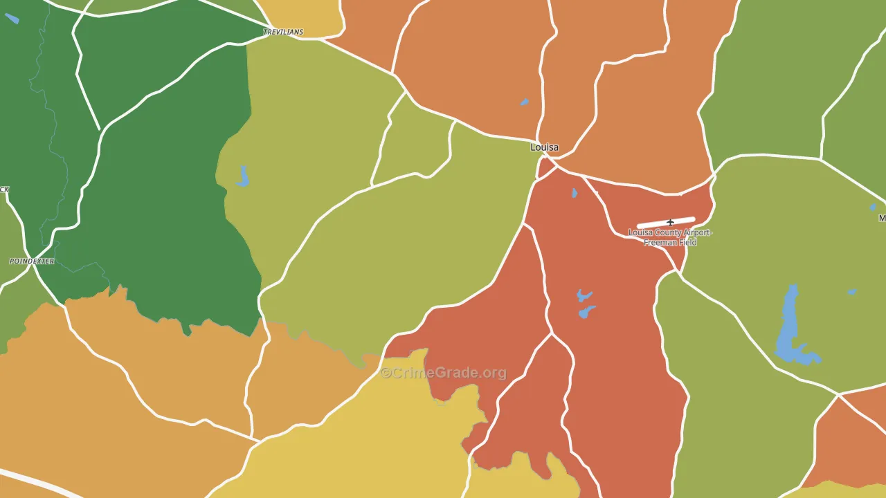Louisa, VA Map of Robbery Rates
