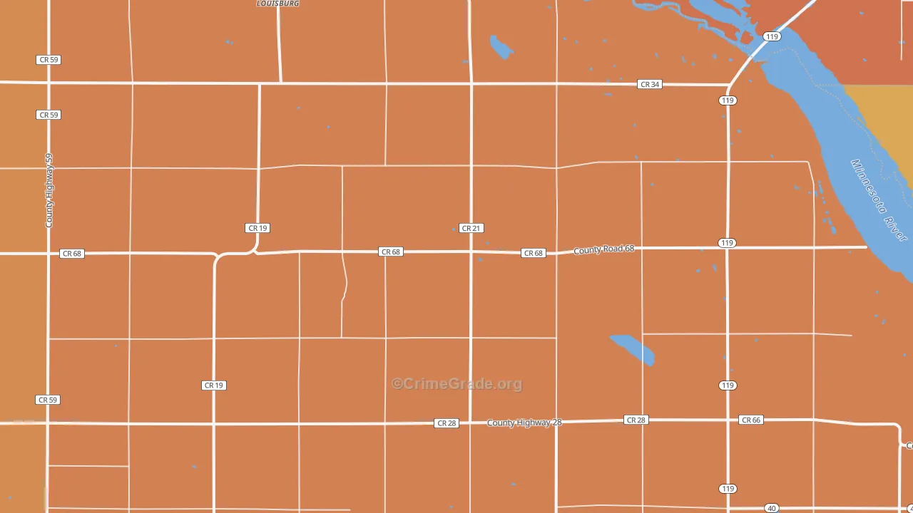 Louisburg, MN Map of Robbery Rates