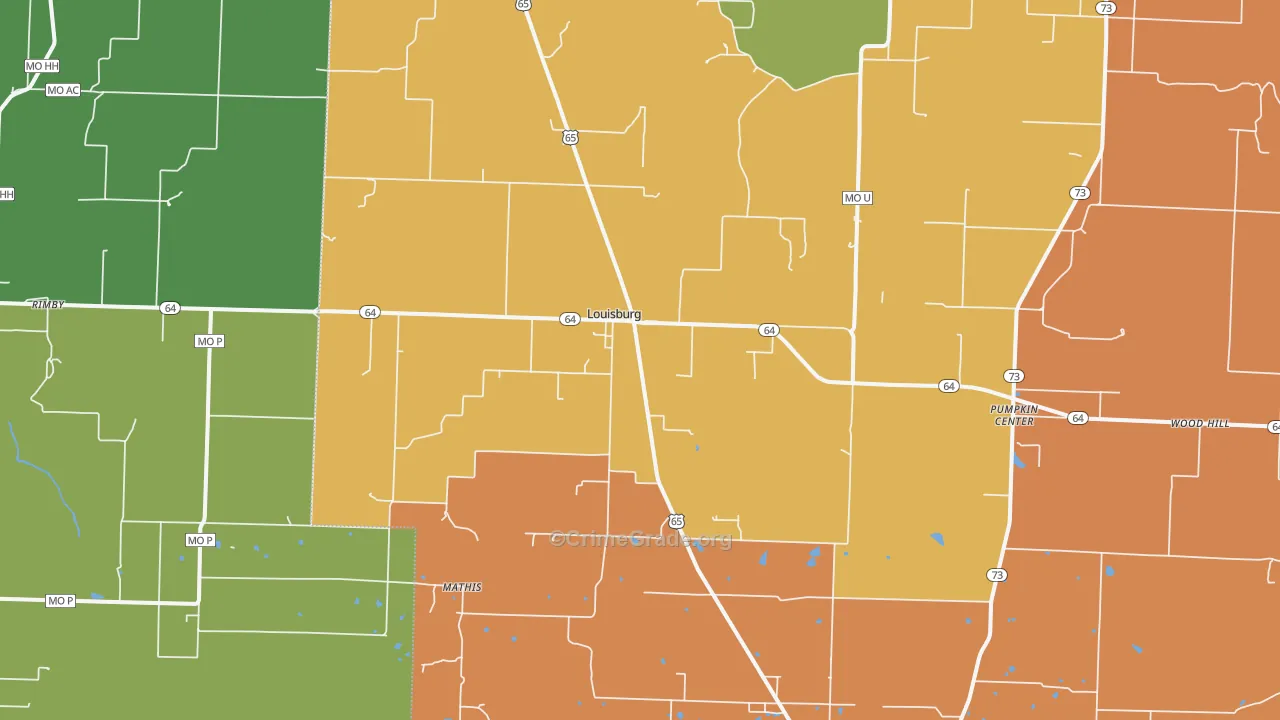 Louisburg, MO Map of Robbery Rates