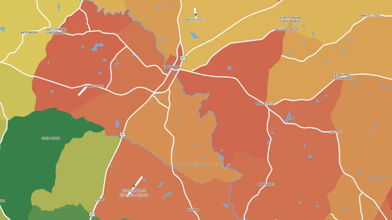 Louisburg, NC Map of Robbery Rates
