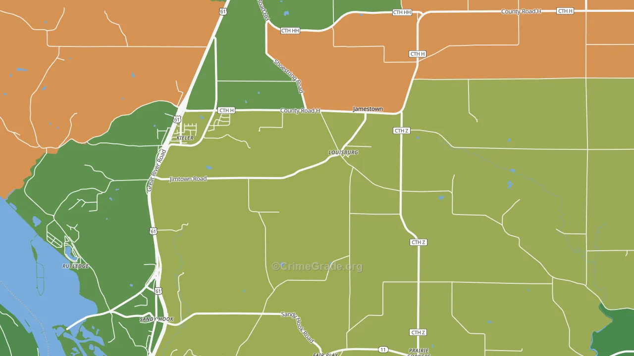 Louisburg, WI Map of Robbery Rates