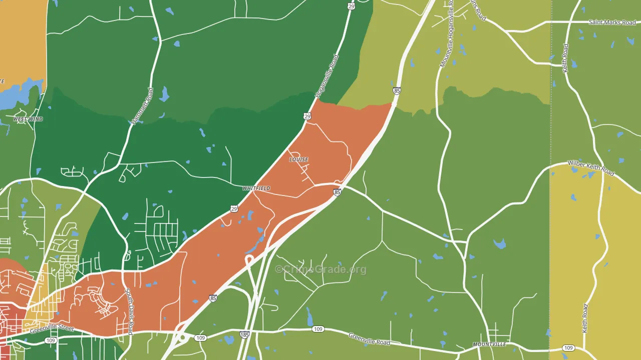 Louise, GA Map of Robbery Rates