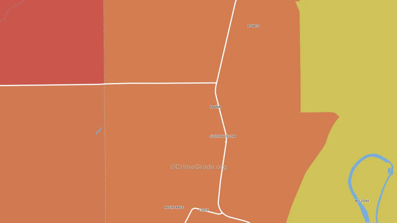 Louise, MS Map of Robbery Rates