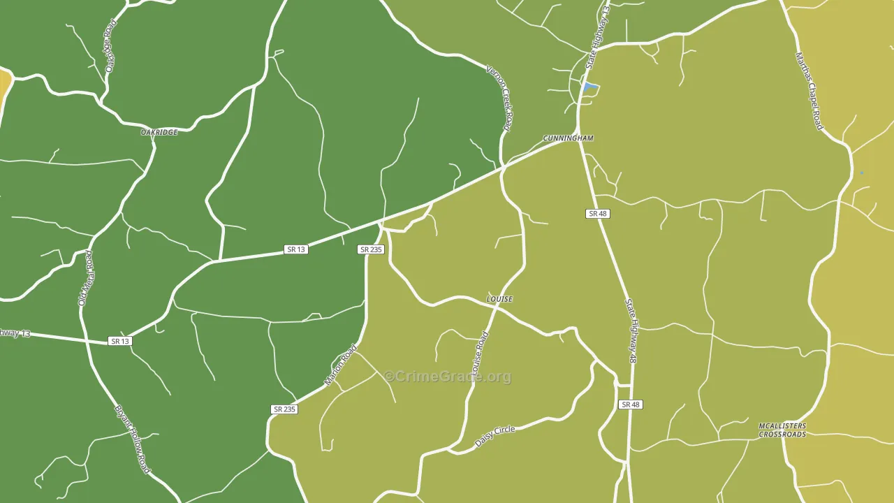 Louise, TN Map of Robbery Rates