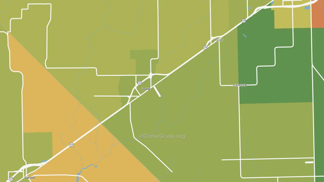Louise, TX Map of Robbery Rates